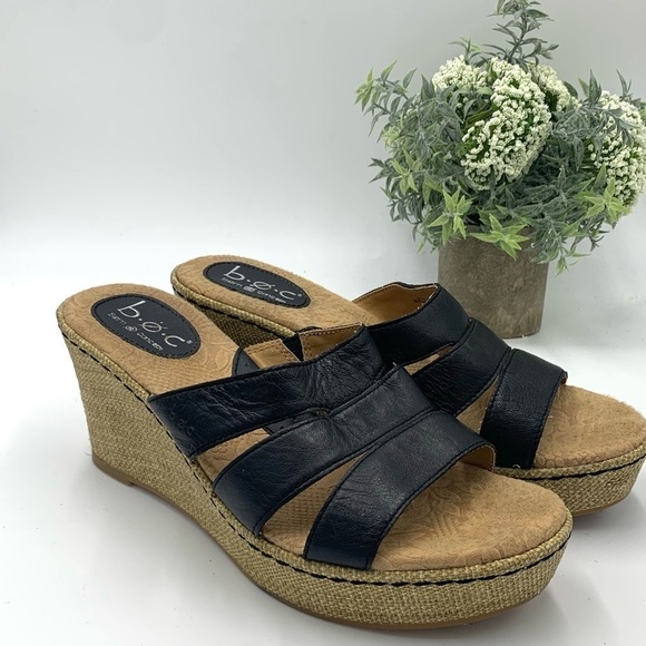 BOC (Born of Concept) Black Cork Wedge Platform‎ Sandal, Sz 8 - Picture 2 of 10